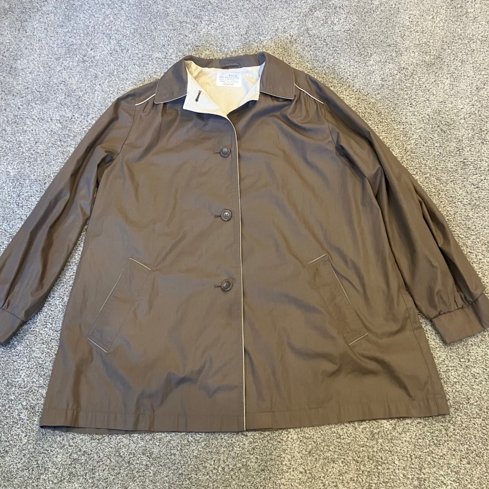 Vintage Sears Brown Jacket Button Front Contrast Piping Size 18 Womens Salon